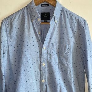 American Eagle Button Down Print Shirt Long Sleeve Blue Top Size XS
